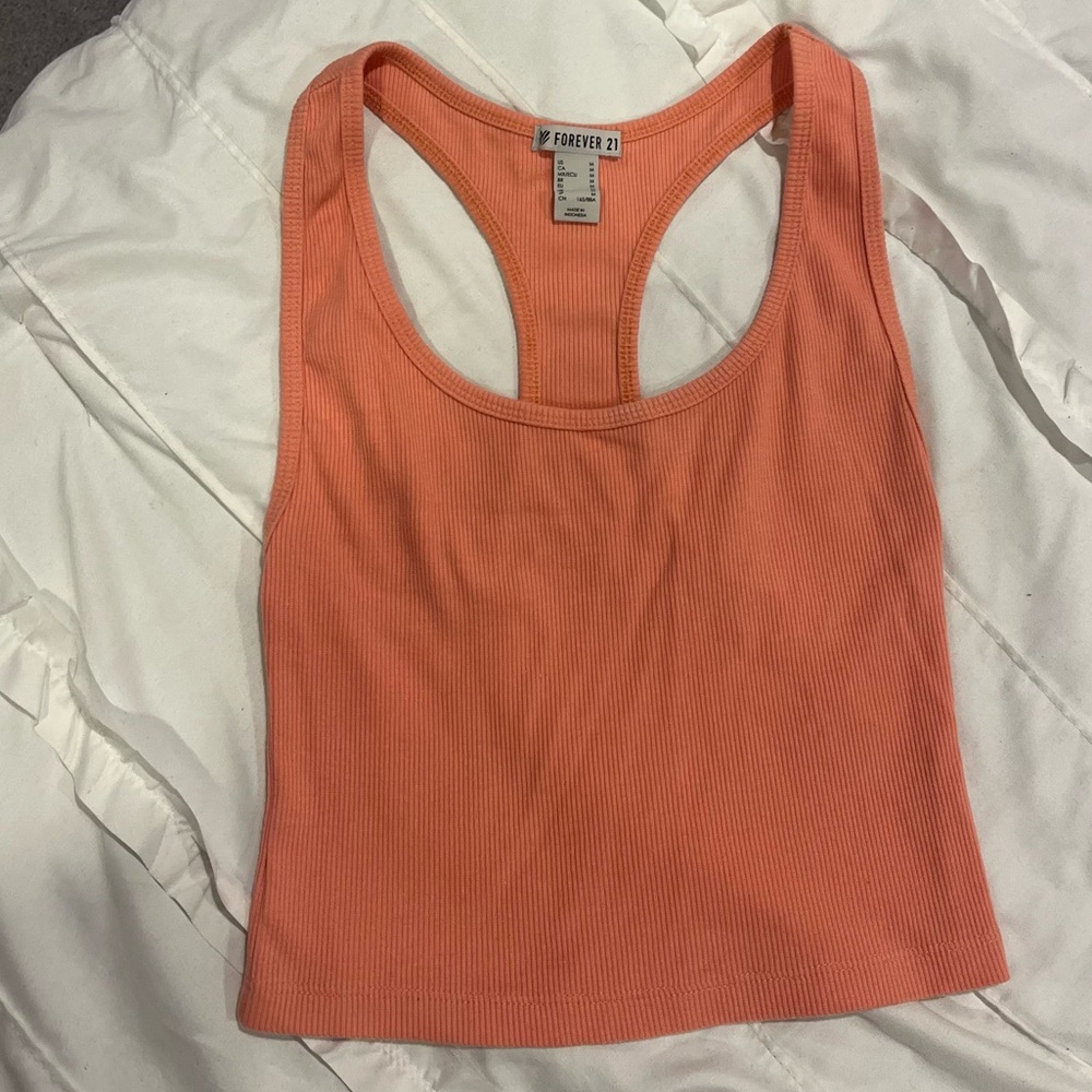 Forever 21 Salmon Racerback Stretchy Cropped Tank Top